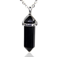 Winmaarc Natural Healing Reiki Point Chakra Cut Gemstone Pendant Necklace Gift Black Agate