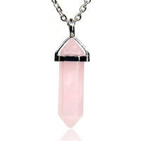 Winmaarc Natural Healing Reiki Point Chakra Cut Gemstone Pendant Necklace Gift Pink Crystal