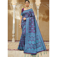 Designer Violet And Aqua Blue Art Silk Stone Work Wedding Wear Saree