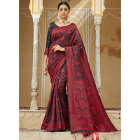 Designer red And Black Art Silk Stone Work Wedding Wear Saree