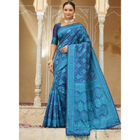 Designer Aqua Blue Art Silk Stone Work Wedding Wear Saree