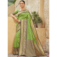 Light Green Banarasi Silk Wedding Wear Designer Saree