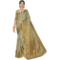 Designer Beige Cotton Silk Stone Work Wedding Wear Saree