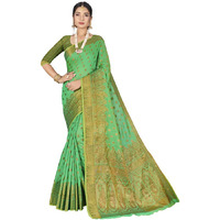 Designer Mint Green Cotton Silk Stone Work Wedding Wear Saree