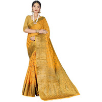 Designer Yellow Cotton Silk Stone Work Wedding Wear Saree