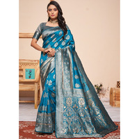 Turquoise Silk Indian Designer Wedding Wear Saree