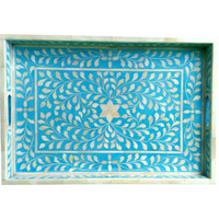 Blue Floral Bone Inlay Serving Tray