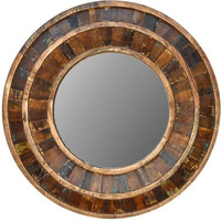 Rustic Reclaimed Round Wooden Mirror 36