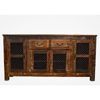 Reclaimed Wood Rustic Sideboard Buffet Table with Iron Grill