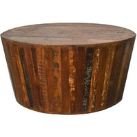 Reclaimed Barrel 42  Round Tapered Sides Rustic Coffee Table