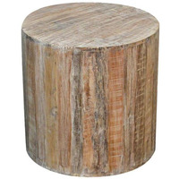 Distressed White Reclaimed Wood Antique Style Round Stool  Side Table