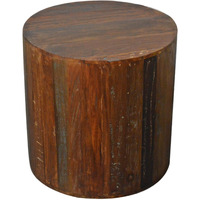 Reclaimed Wood Round Stool Side Table