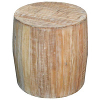 Distressed White Reclaimed Wood  Drum Barrel Style Side Table Stool