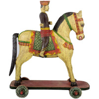 Handmade Wooden Fighter Horse With Rider  4ft