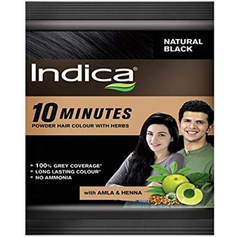 Indica 10 Minutes Natural Black Herbal Hair Colour Powder 85 Gm (8 Sachet)