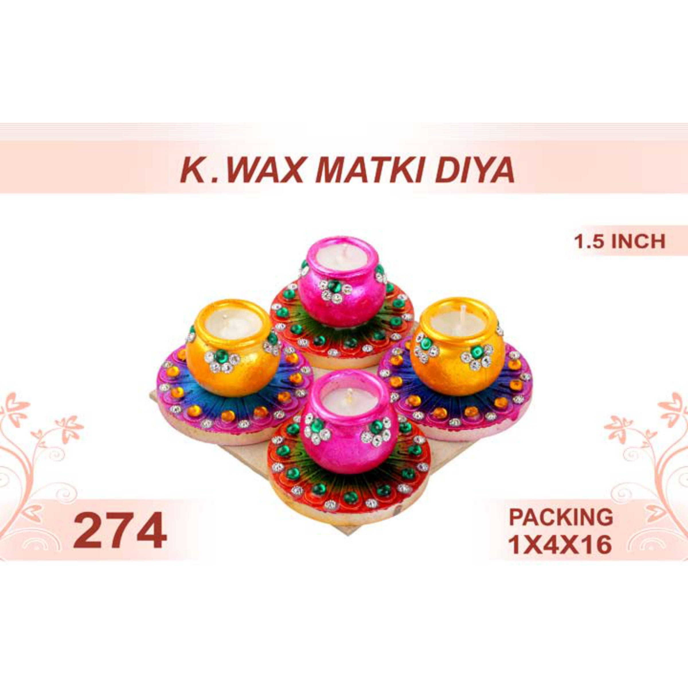 K. Wax Matki Diya 4pc 1.5inch #274