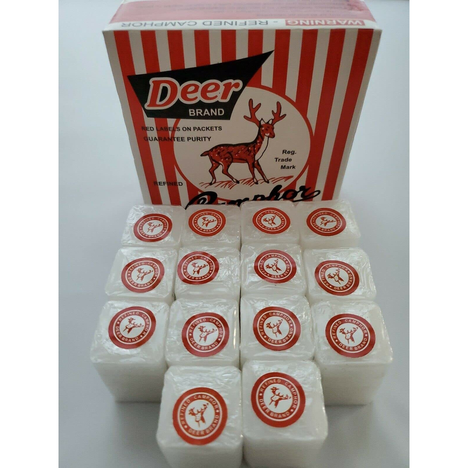 Deer Camphor 64 Tablets - Refined Natural Odor Eliminator, Aromatherapy, Incense and Puja. Alcanfor