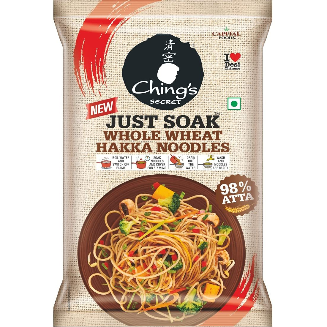 Ching's Just Soak Whole Wheat Hakka Noodles 600 gm