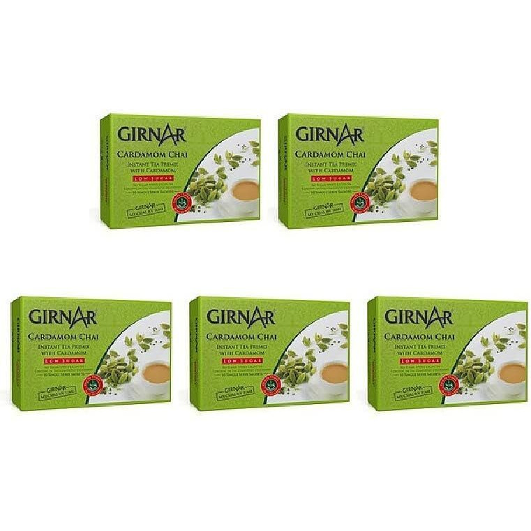 Pack Of 5 - Girnar Instant Cardamom Chai Milk Tea Reduced Sugar - 120 Gm (4.2 Oz)