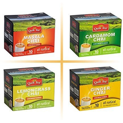 QuikTea 4 Flavors Unsweetened Variety Pack, Cardamom/Masala/Ginger/Lemongrass, 40 Oz