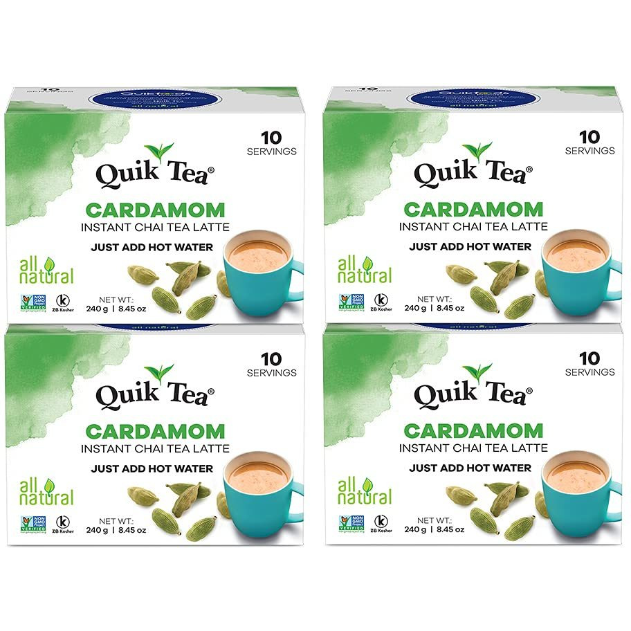 QuikTea Cardamom Chai Tea Latte - 40 Count (4 Boxes of 10 Each) - All Natural Preservative Free Authentic Instant Chai from Assam