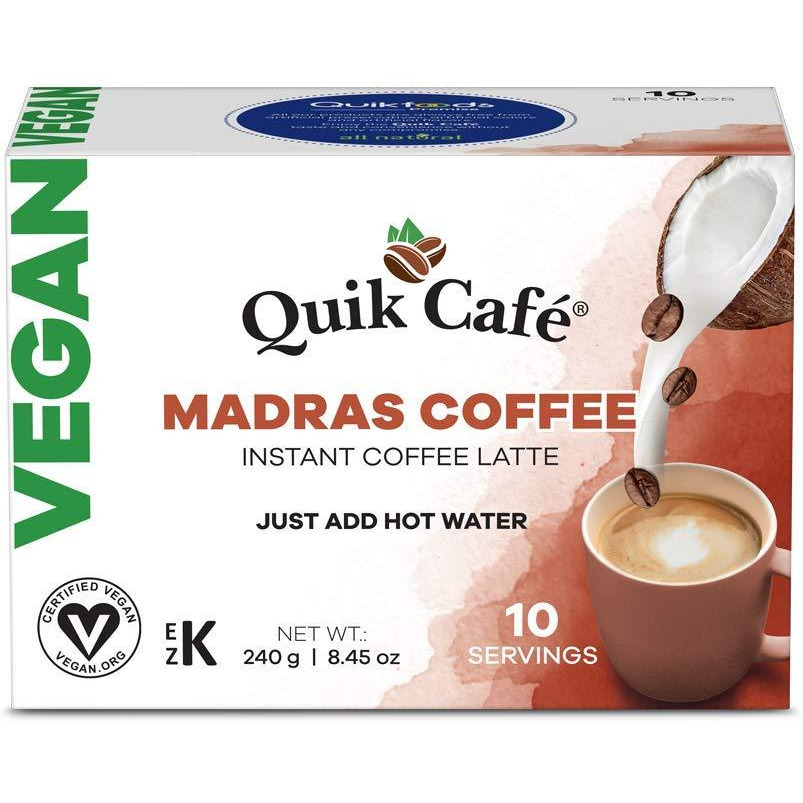 Quik Cafe Vegan Instant Coffee Latte - 10 Count Single Box - Convenient, Easy Dairy Free Alternative - All Natural Non GMO