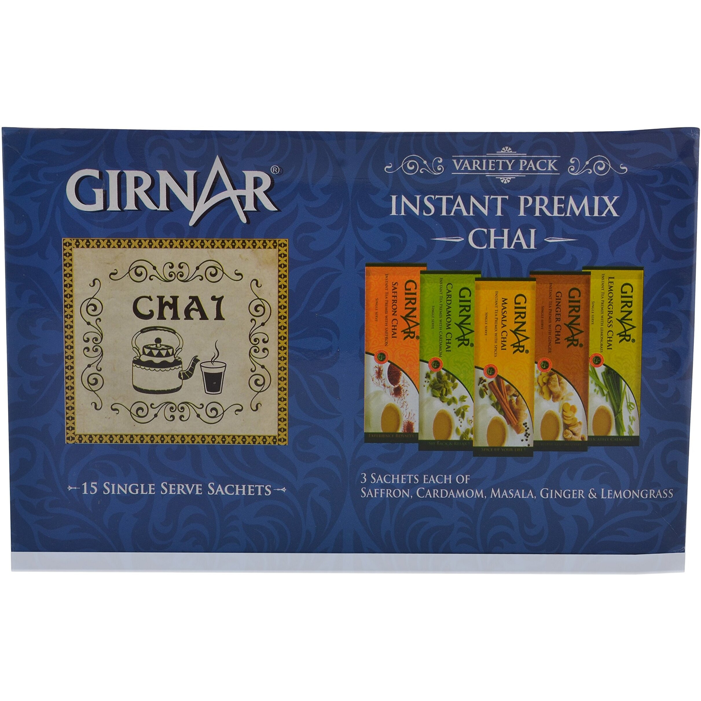 Girnar Instant Tea Premix Variety Pack, 15 Sachets.