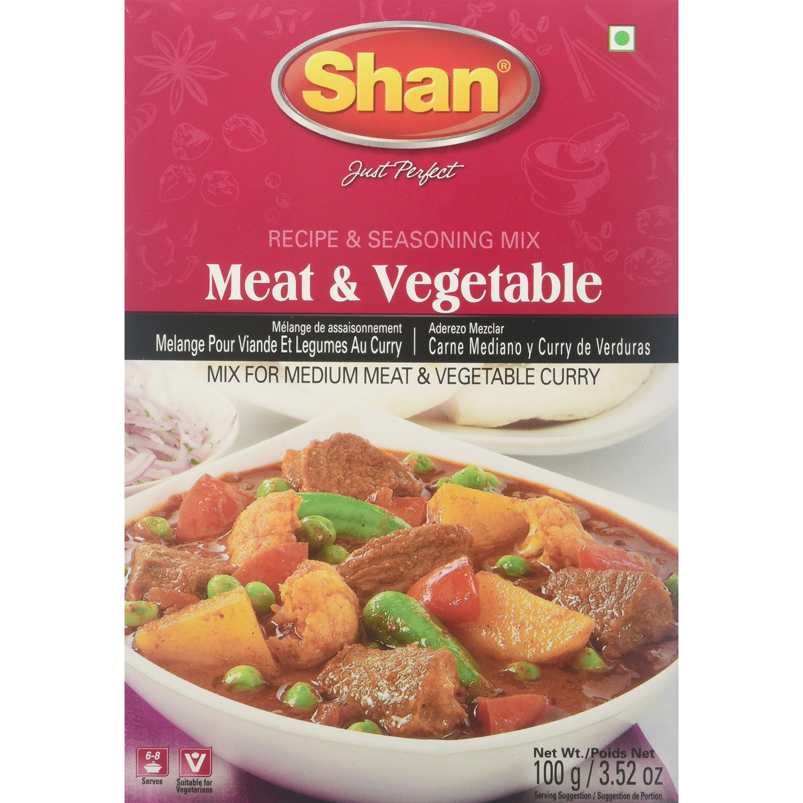 Shan Meat & Vegetable Recipe and Seasoning Mix 3.52 oz (100g) - Spice Powder for Medium Meat and Vegetable Curry  (3.52 Ounce (Pack of 1))