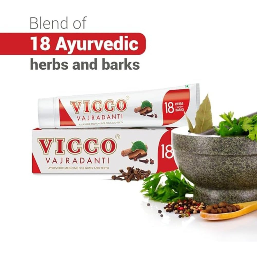 Vicco Vajradanti Ayurvedic Paste ith 18 essential Herbs and Barks Regular Flavour 200 gm ( Pack of 2)