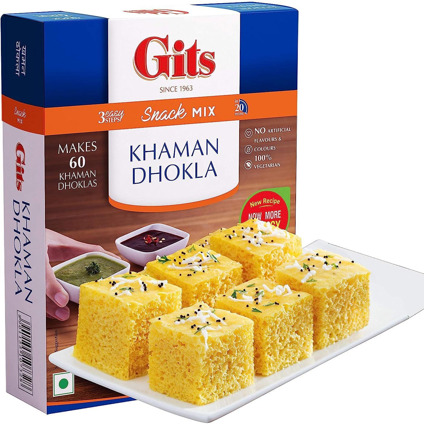 Gits Instant Khaman Dhokla Snack Mix, Makes 60 per Pack, Pure Veg, Indian Snack Mix, 2000g (Pack of 4, 500g Each)