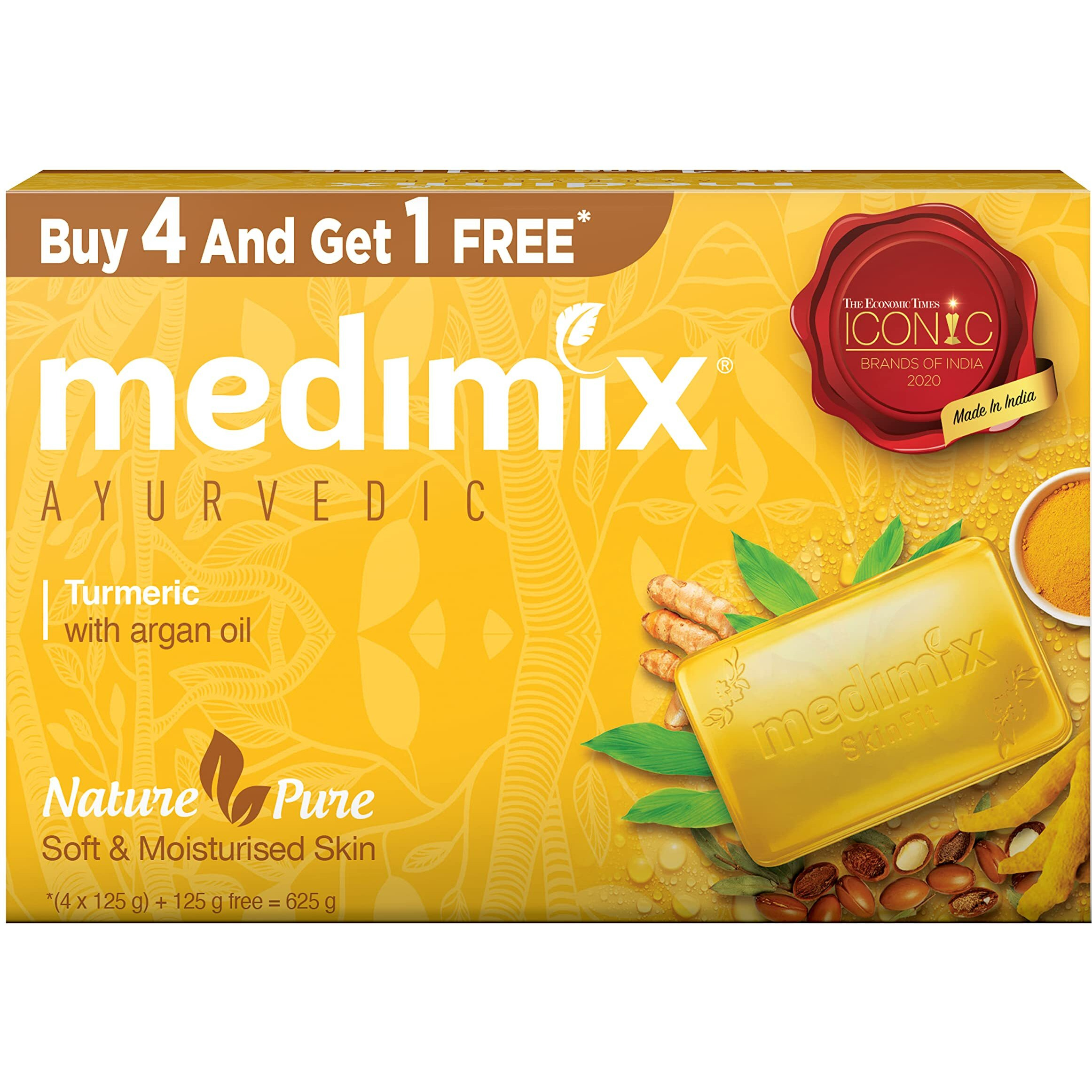 Medimix Ayurvedic Turmeric & Argan Oil Bathing Soap, 125Gm (4+1 Offer Pack)