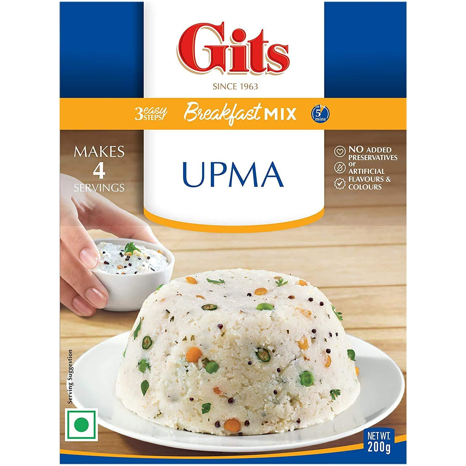 Gits Instant Mix Box - 600gm (Pack of 3 x 200gm) | Ready to Cook Indian Breakfast/Lunch/Dinner/Snack Meal | No Artificial Colors, Flavors, Preservatives, 100% Vegetarian, Easy Recipe (Upma)