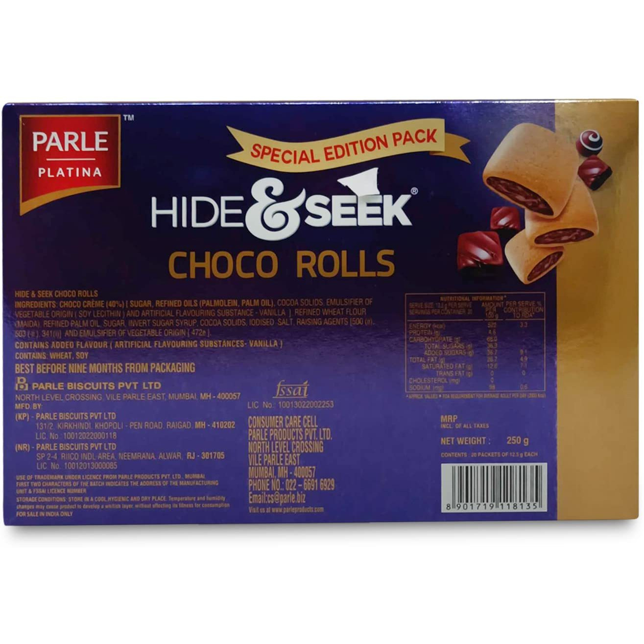 Parle Hide & Seek Choco Roll Choco Rolls 250 gm Pouch