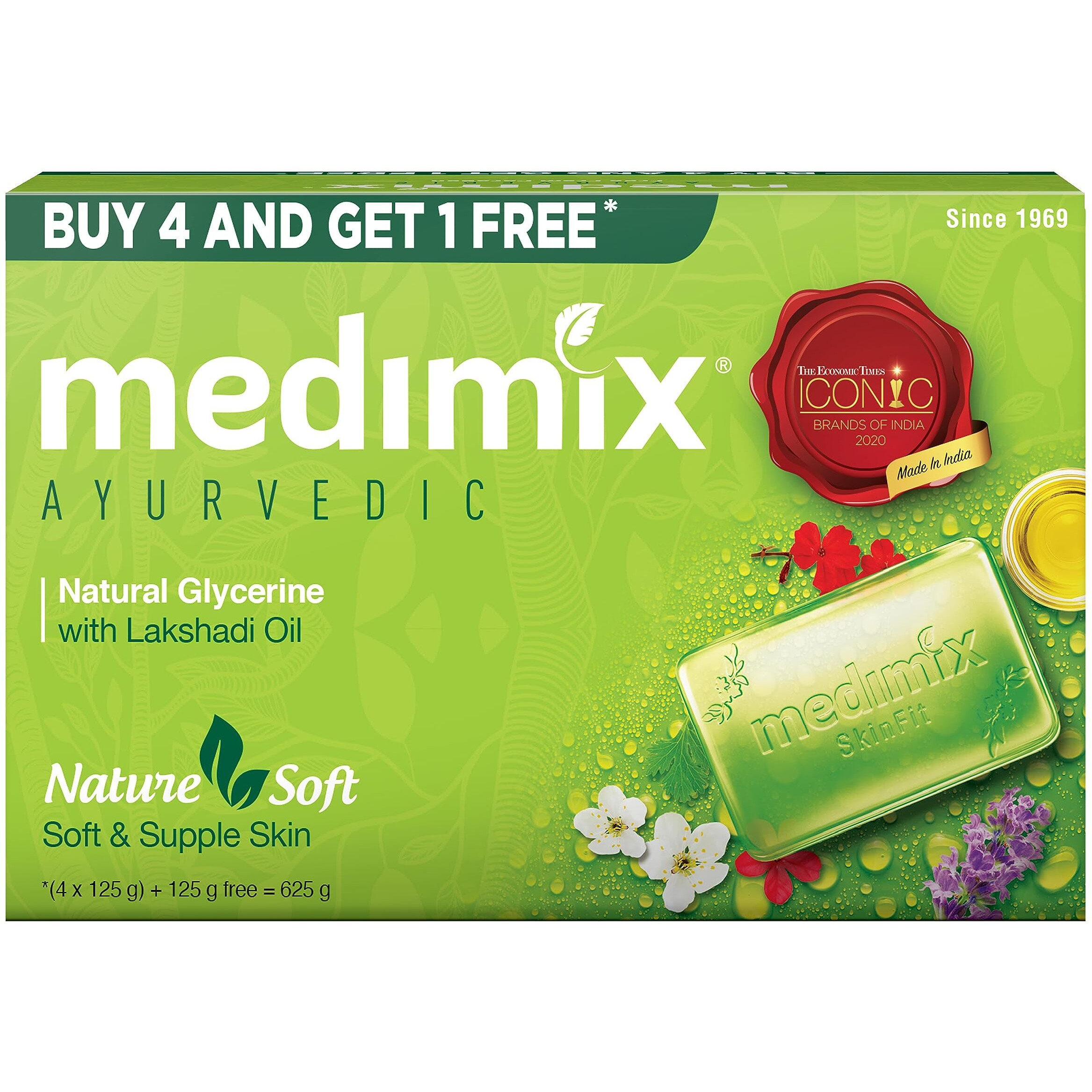 Medimix Ayurvedic Glycerine Soap, 125g (4+1 Super Saver Pack)