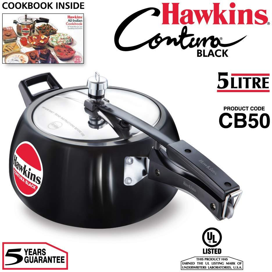 Hawkins CB50 Hard Anodised Pressure Cooker, 5-Liter,Black