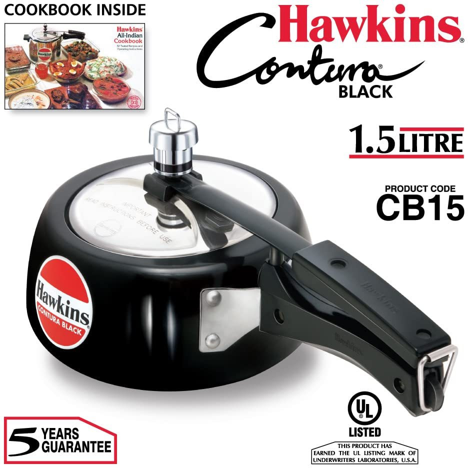 Hawkins CB15 Hard Anodised Pressure Cooker, 1.5-Liter, Contura Black