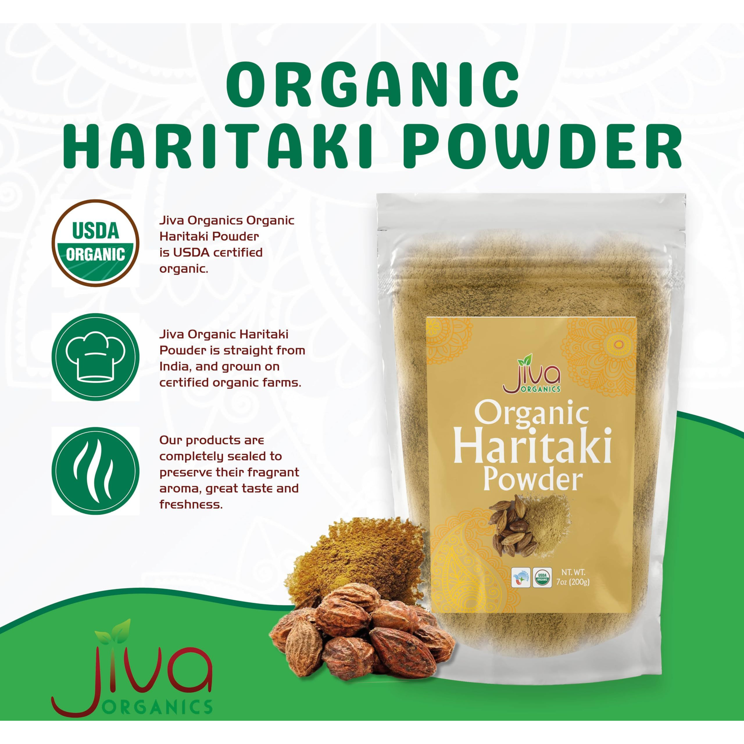 Jiva Organics Organic Haritaki Powder 7 Ounce - 100% Pure USDA Certified Non GMO