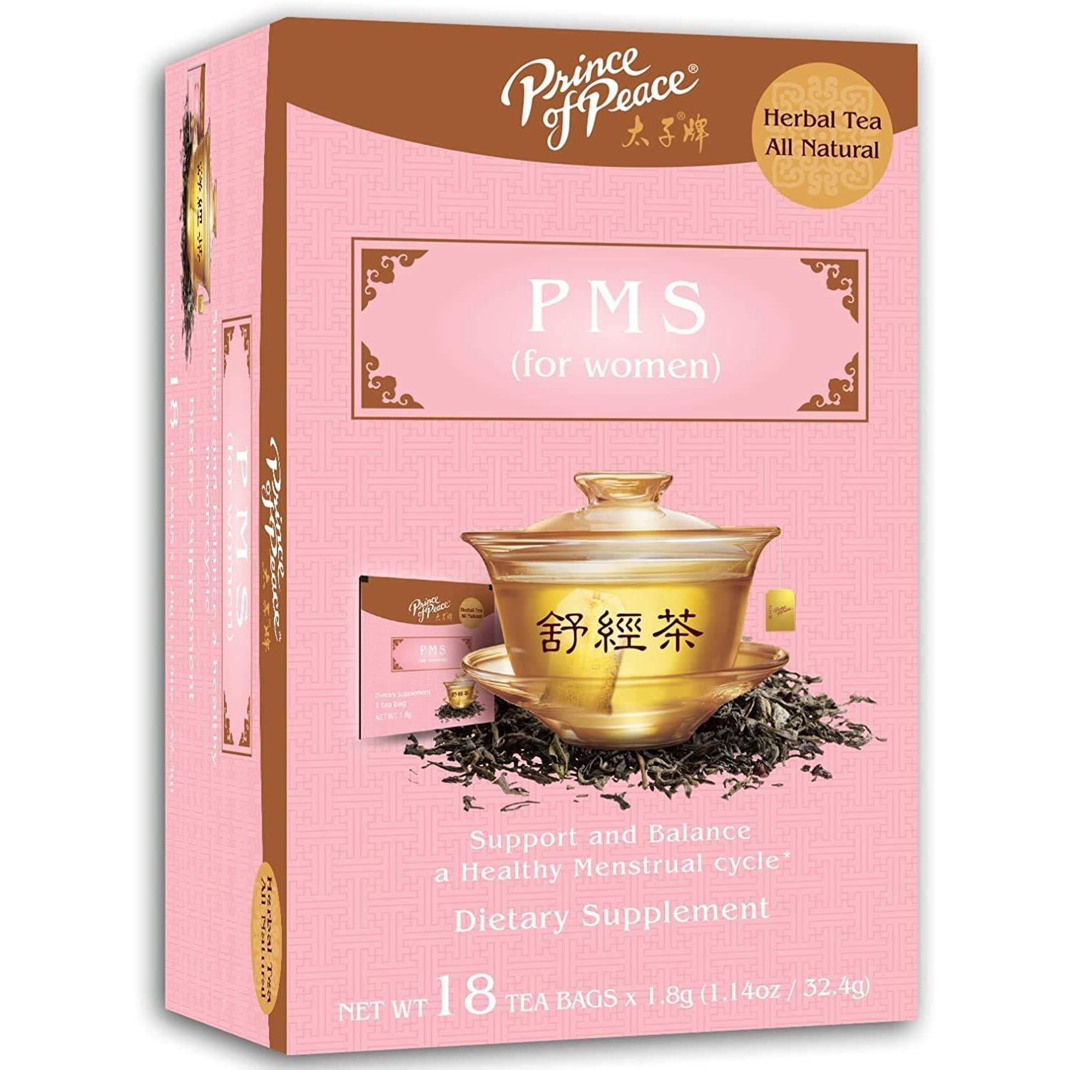 Prince of Peace PMS Tea, 4 Pack - 18 Tea Bags Each  Herbal Tea for Menstrual Cycles  Relief from PMS Bloating & Cramping  Hormone Balance for Women  Prince of Peace  PMS Tea