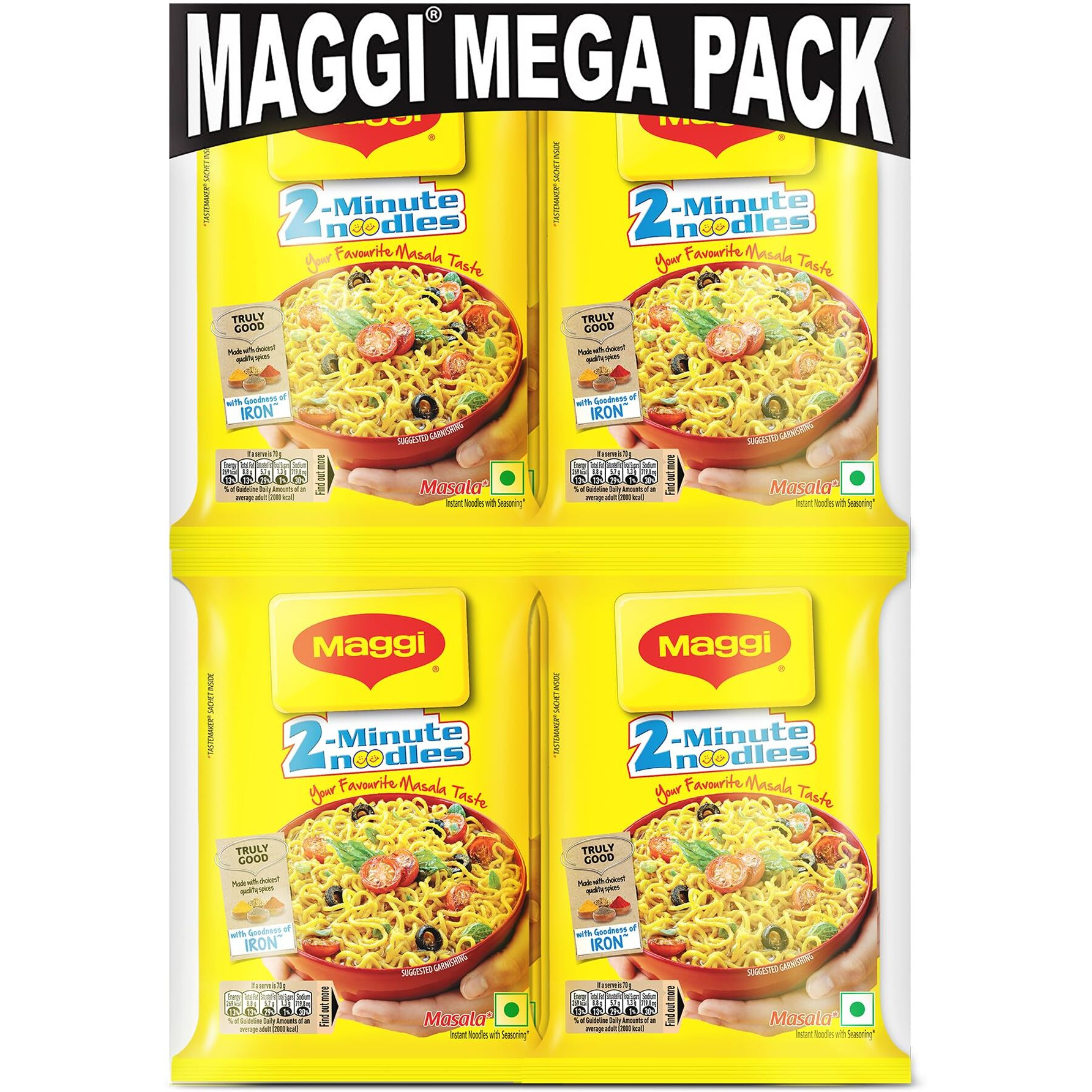 Maggi 2 Minutes Noodles Masala, 70 grams pack (2.46 oz)- 12 pack - Made in India