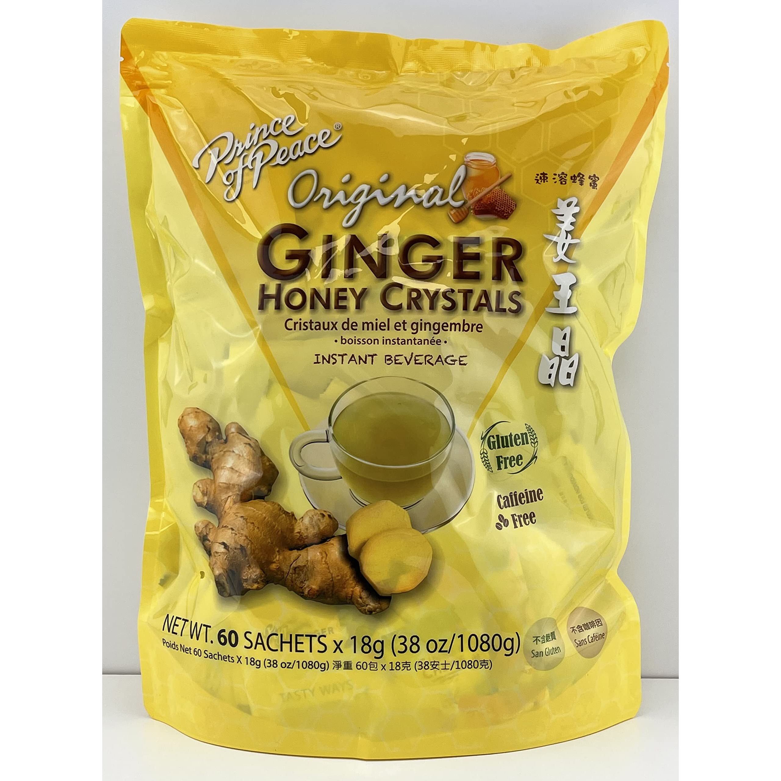 Instant Ginger Honey Crystals Family Value Pack 60 Sachets 18g per Sachets (Total 38oz/ 1080g) By Prince of Peace