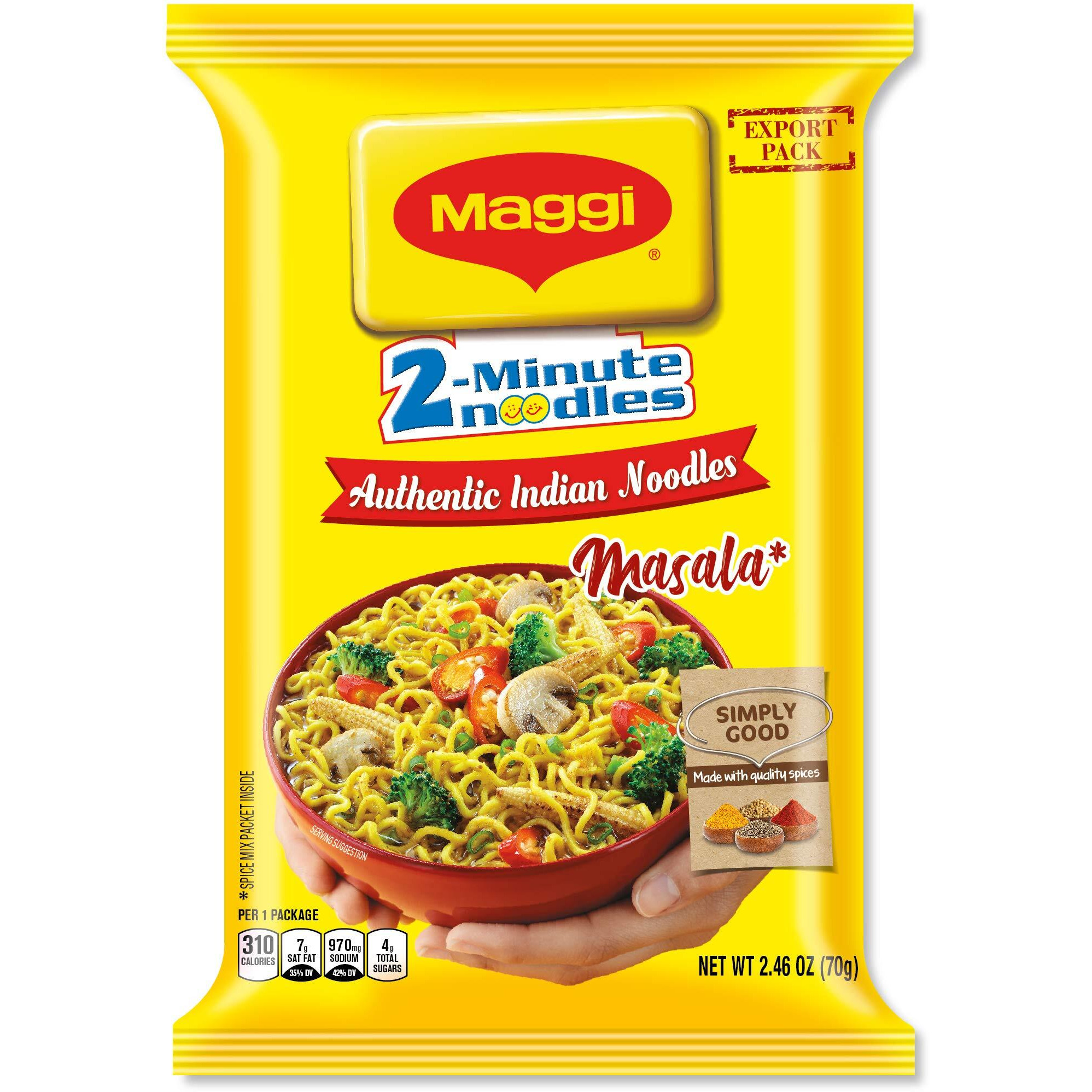 Maggi Masala 2-Minute Noodles India Snack - Largest Pack 2.46 Ounce (Pack of 12)