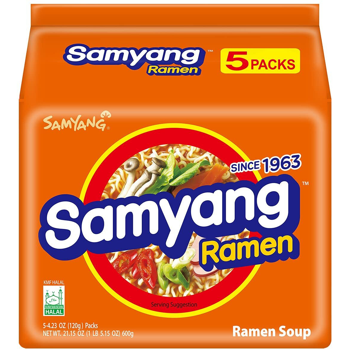 Samyang Ramen Korean Noodle Soup, 4.23 oz (Pack of 5)