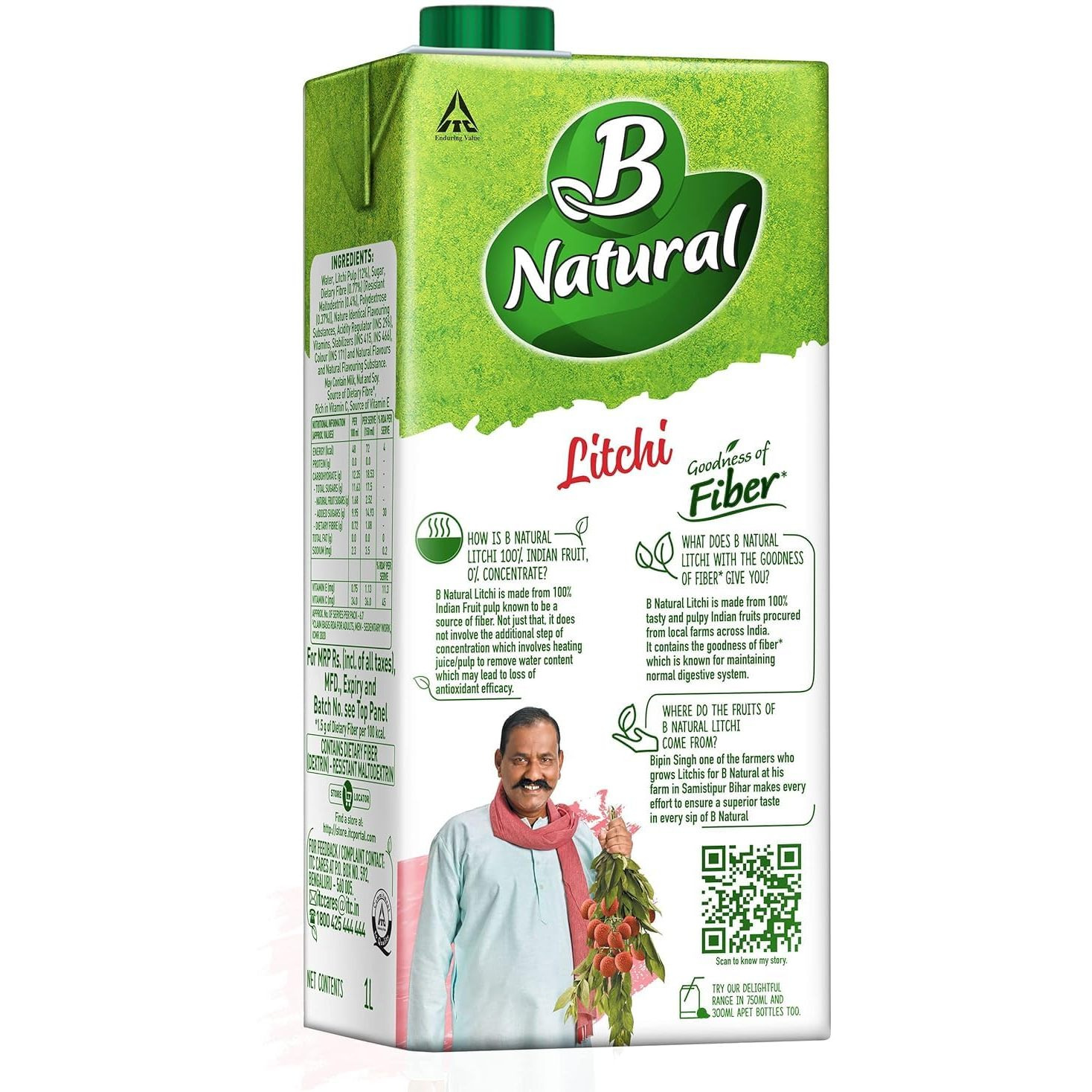 B Natural Litchi, Goodness of Fiber, 1 Litre