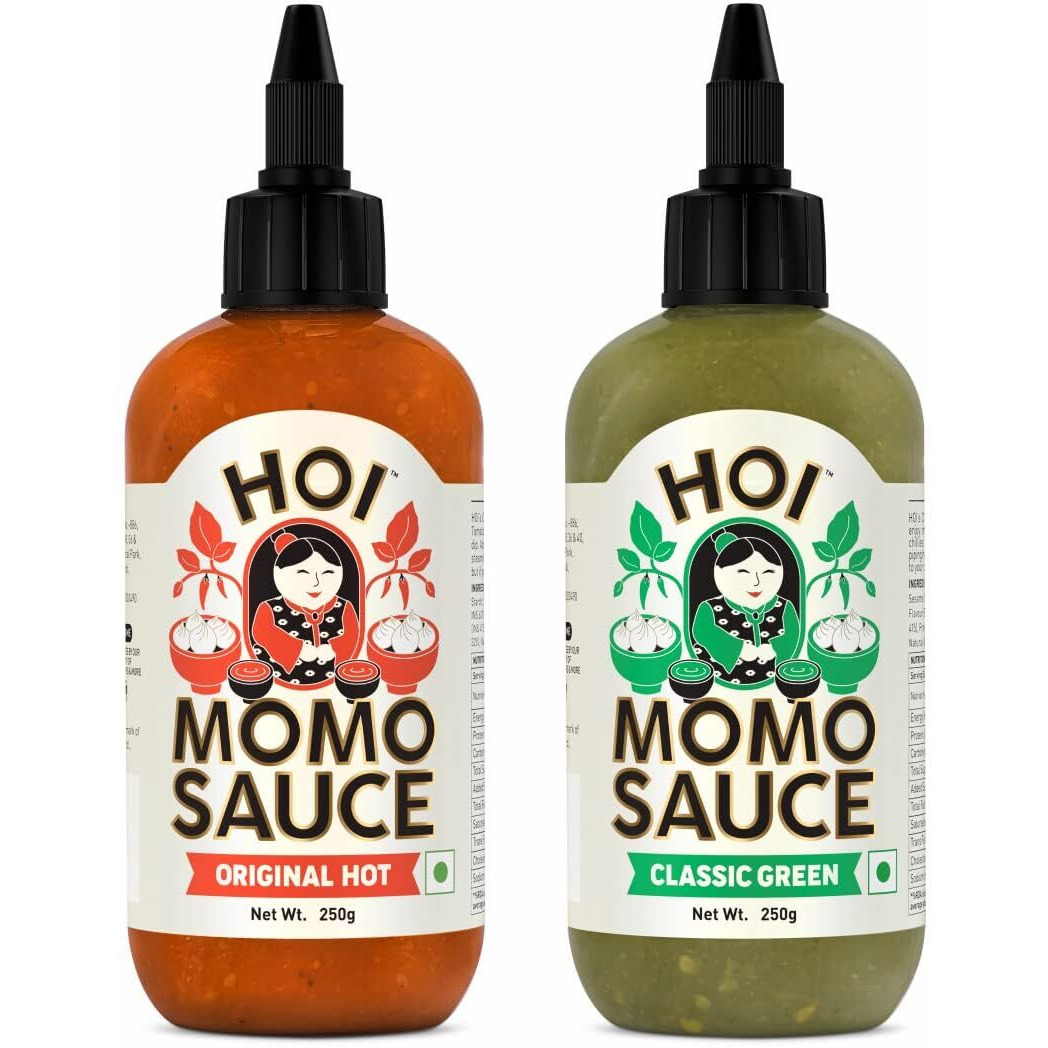 HOI MOMO SAUCE Combo Pack | Original Hot & Classic Green | 250 gm Each - Veg | Dipping & Serving Sauce