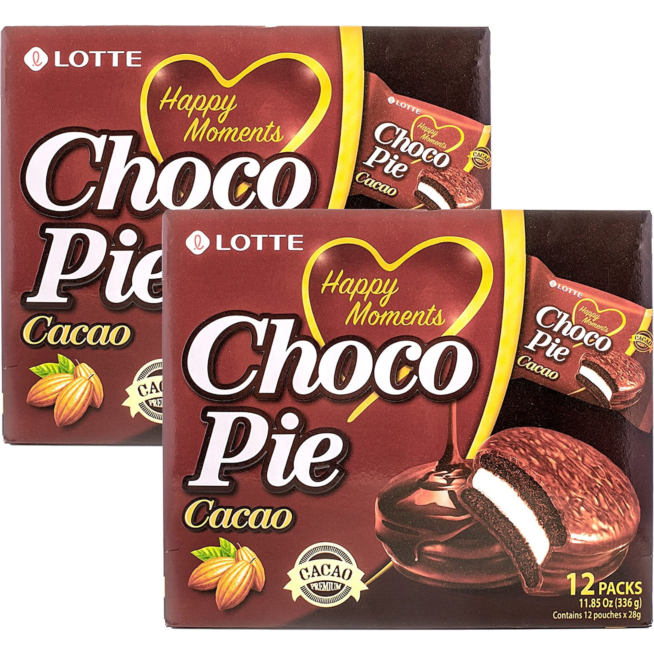 Lotte Cacao Choco Pie (2 Pack, Total of 23.7oz)