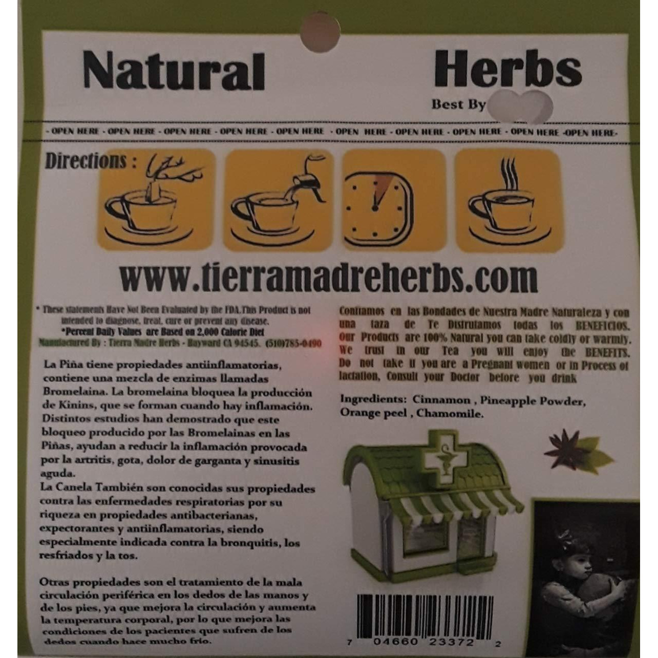 Tierra Madre Anti-Inflamacion Herbal Tea 0.2oz 5 Pack - Each Bag with 5 Tea Bags
