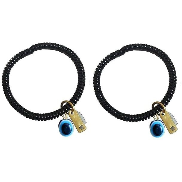 Evil Eye Knife Bracelet Free Size for Men and Women | Stylish and Trendy Evil Eye Bracelet Nazar Battu Black Beaded Bracelets Unisex (Pack of 2)