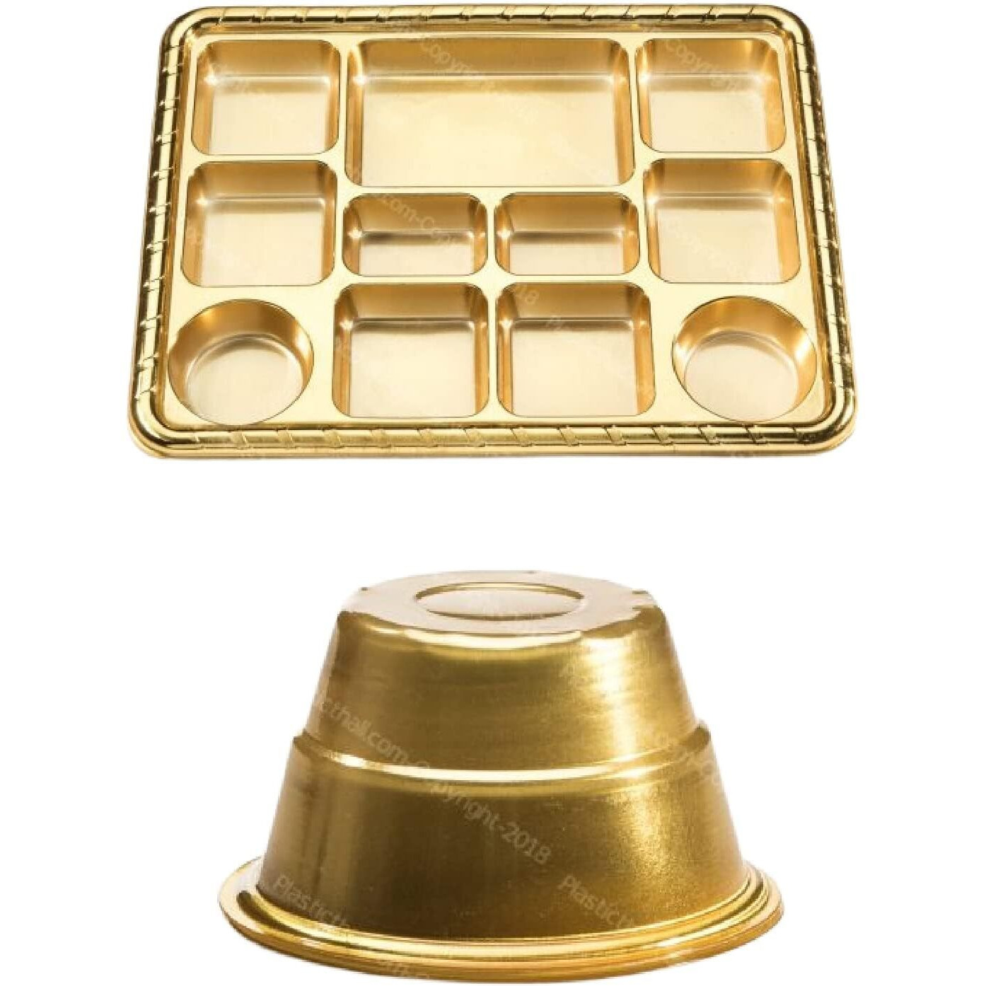 11 Compartment Disposable Gold Plates - Indian Thali Plastic Tray.