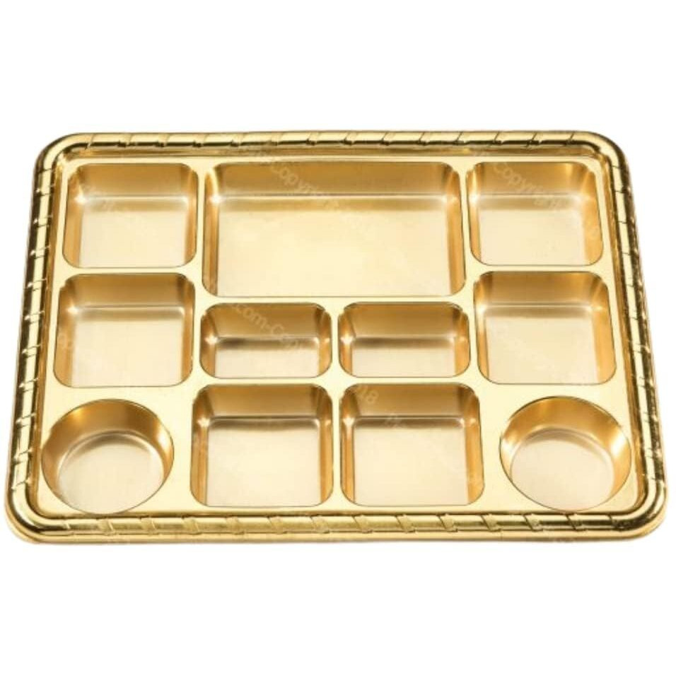 11 Compartment Disposable Gold Plates - Indian Thali Plastic Tray