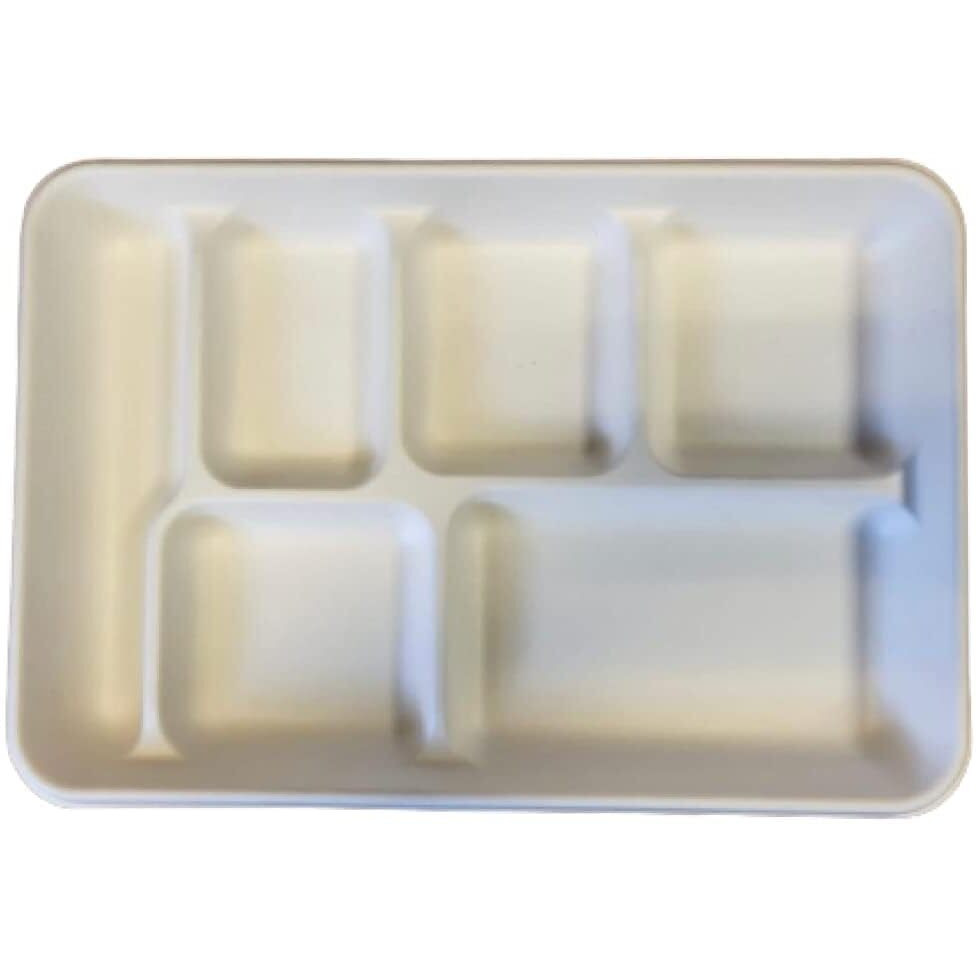 Biodegradable 6-Compartment Plates. Bulk 200 Pk. Compartment Thali Plates Trays - 200 Pack For Indian Puja, Partys